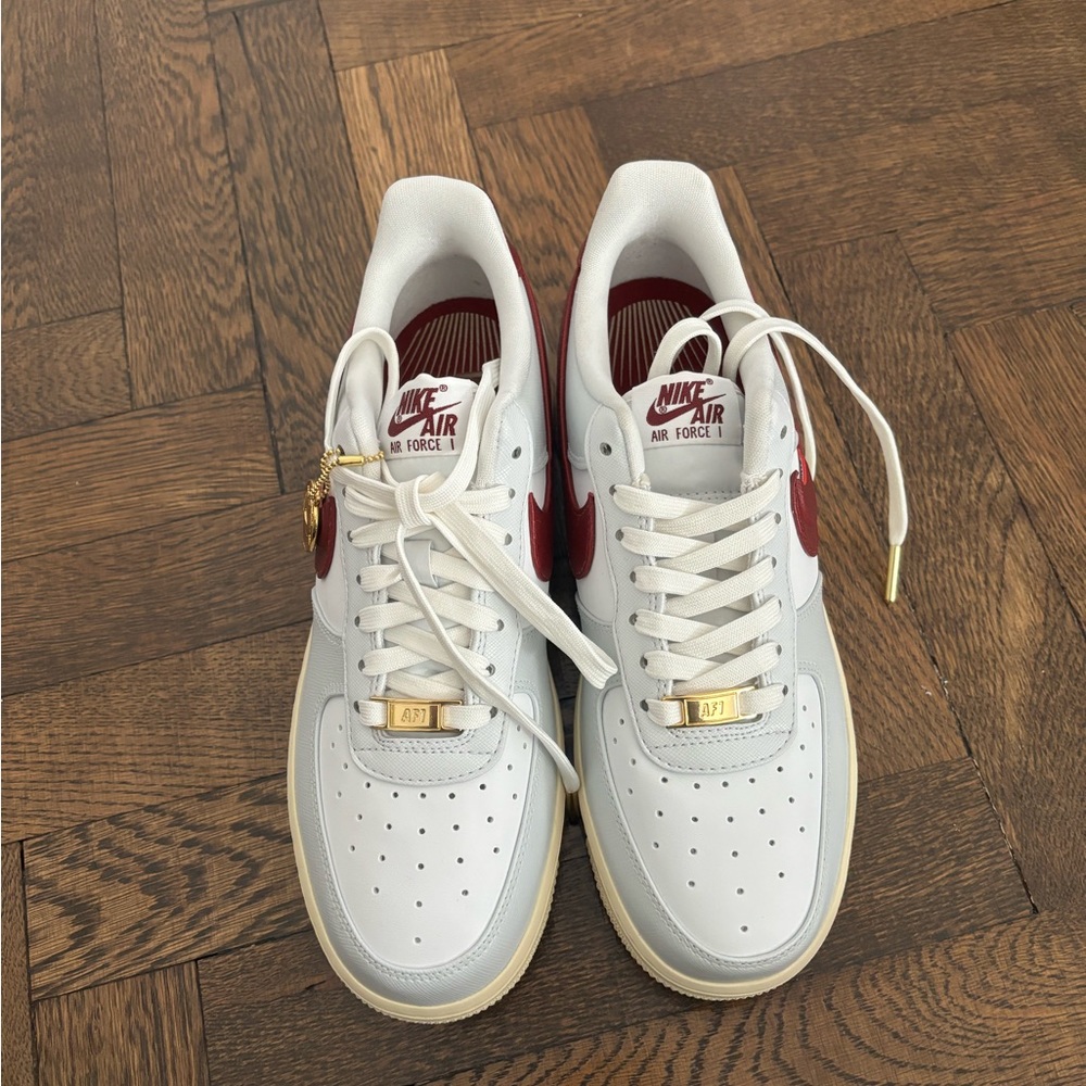 Nike air force ones red and grey with gold detail size 8.5